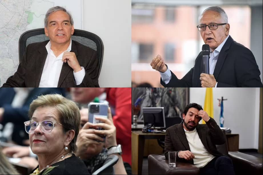 Ricardo Bonilla, exministro de Hacienda (izq. arriba); Guillermo Jaramillo, ministro de Salud (der. arriba); Gloria Inés Ramírez, ministra del Trabajo (izq. abajo); y Diego Guevara, ministro de Hacienda (der. abajo).