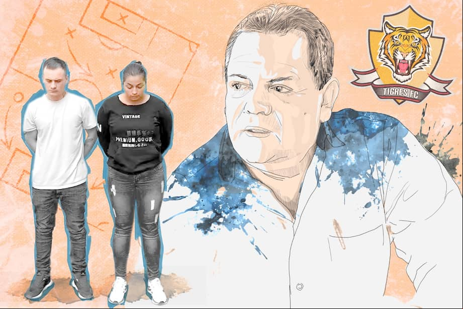 Juan Álvarez y Julieth Zuluaga (izq) fueron capturados por su presunta participación en el asesinato de Edgar Páez, presidente de Tigres FC./ Ilustración de William Niampira.