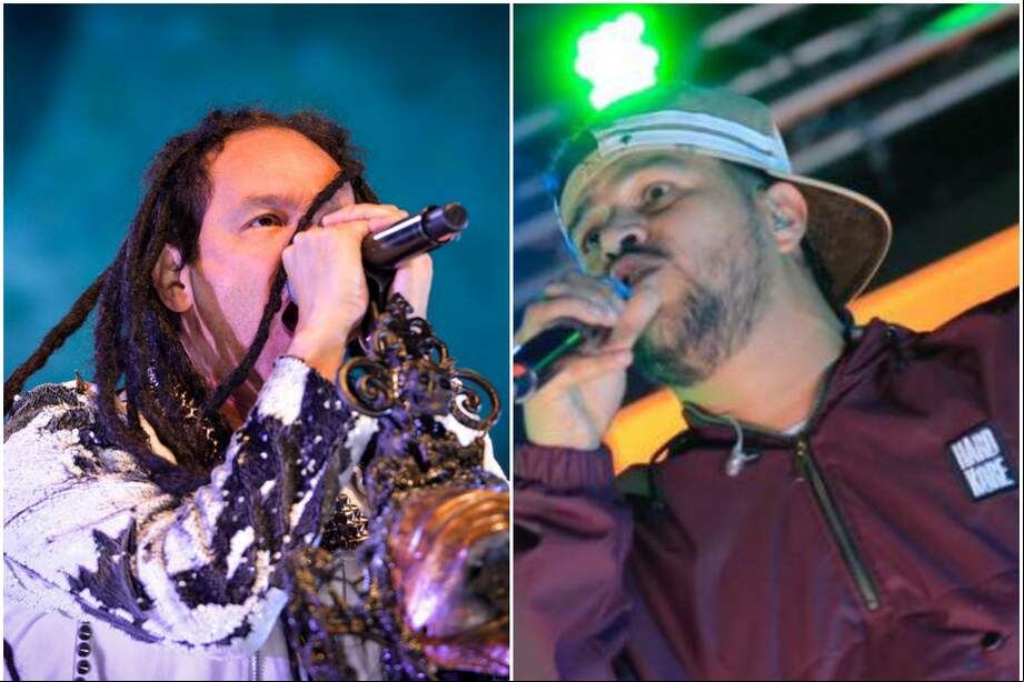 Dilson Díaz, vocalista de la legendaria banda La Pestilencia, y Ali AKA Mind, el rapero de mayor relevancia hoy por hoy de Bogotá, quienes con sus shows se encargaron de cerrar el evento. / Daniel Alvarez - Shock. / Tomada de Radiónica.