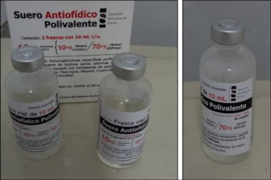 Imagen del suero antiofídico producido por el INS.